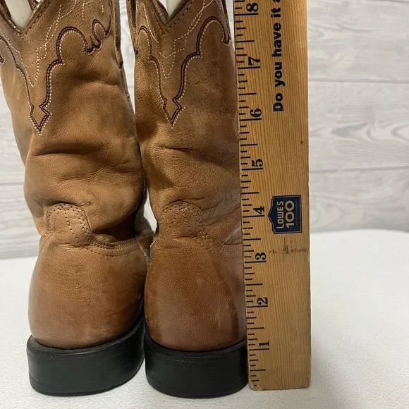 Ariat Tan Cowboy Western Boots Distressed Leather - Picture 6 of 8